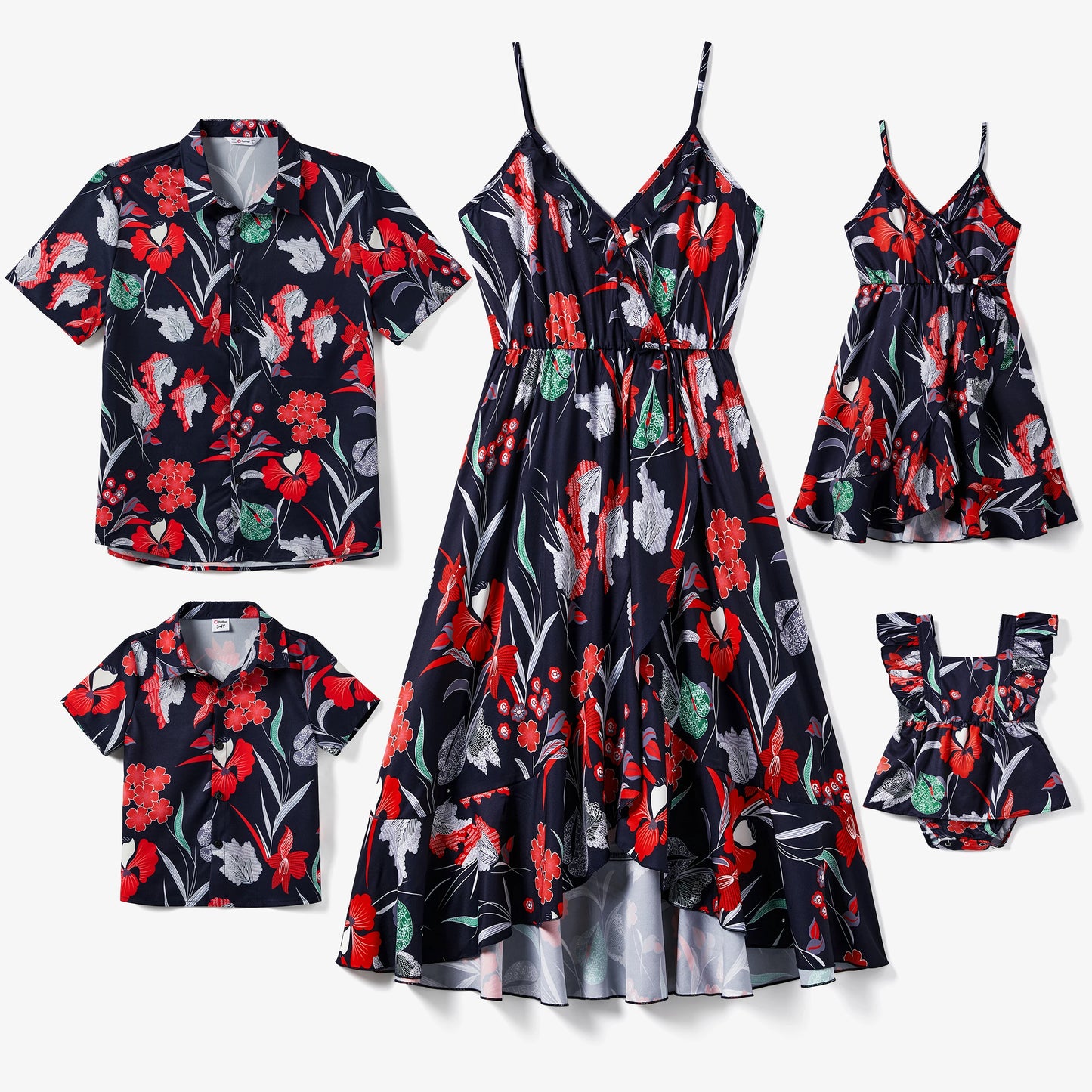 Family Matching! Tropical Hi-Low Ruffle Dresses, Rompers & Vacation Shirts