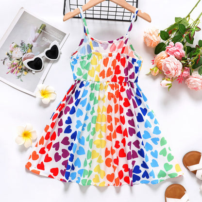 Girls Colorful Heart Slip Dress