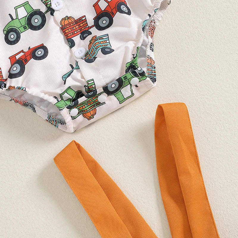 2-Piece Halloween Outfits! Boy’s Long Sleeve Pumpkin Rompers, Suspender Pants & Bow-Tie Sets