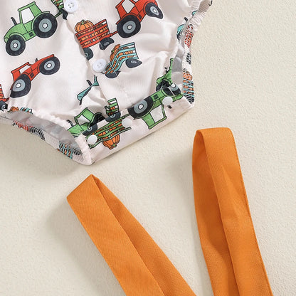 2-Piece Halloween Outfits! Boy’s Long Sleeve Pumpkin Rompers, Suspender Pants & Bow-Tie Sets