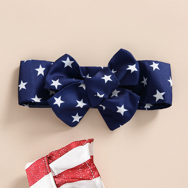 Girl's 2-Piece 4th of July Rompers & Bow Head Band Sets