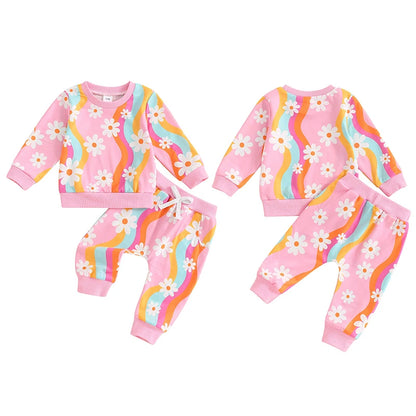 2-Piece Fall / Winter Outfits! Girl’s Colorful Daisy Sweatshirt & Pants Sets