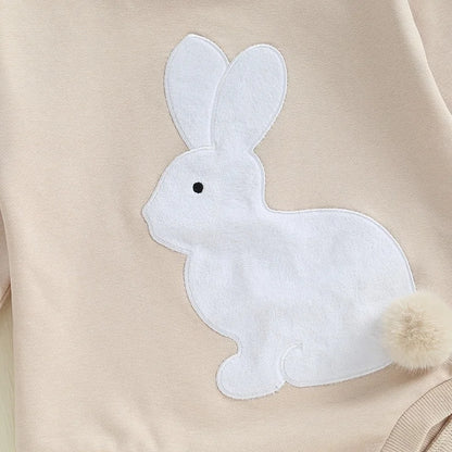 Girl’s Long Sleeve Easter Bunny Embroidered Sweatshirt Rompers