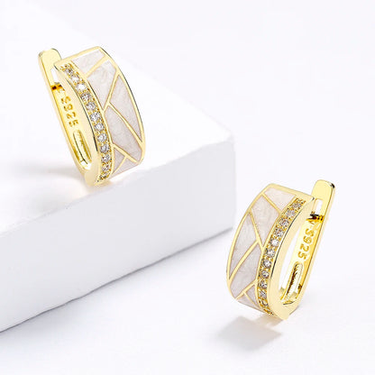 Classic White Earrings Enamel 18k Gold Earrings