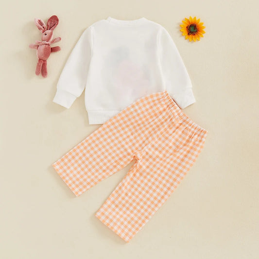 Boy's Easter Carrot Embroidered Sweatshirt & Plaid Pants