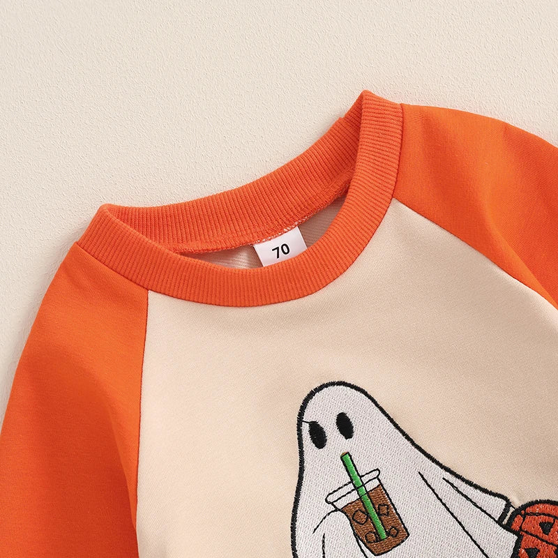 Halloween Outfits! Boy's & Girl's Embroidered Long Sleeve Ghost Pumpkin Rompers