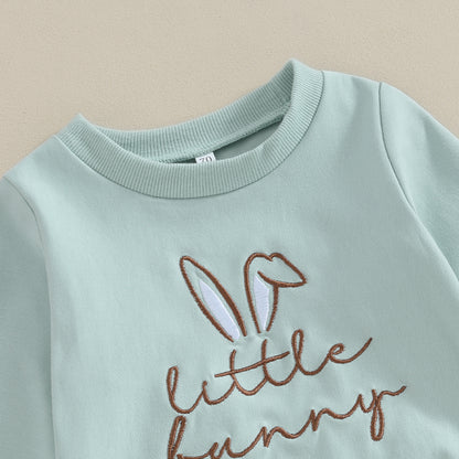 Girl's Easter Bunny Embroidered Sweatshirt & Pants Sets