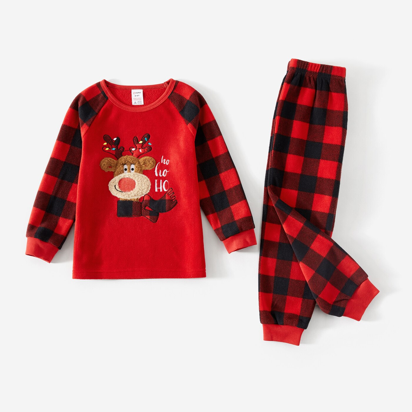 Family Matching! Plaid Christmas Reindeer Fleece Pajamas