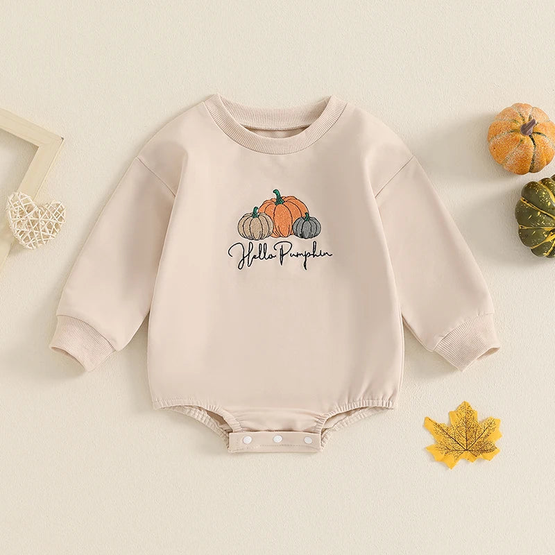 Halloween Rompers! Girl’s & Boy’s Long Sleeve Embroidered Pumpkin Sweatshirt Rompers