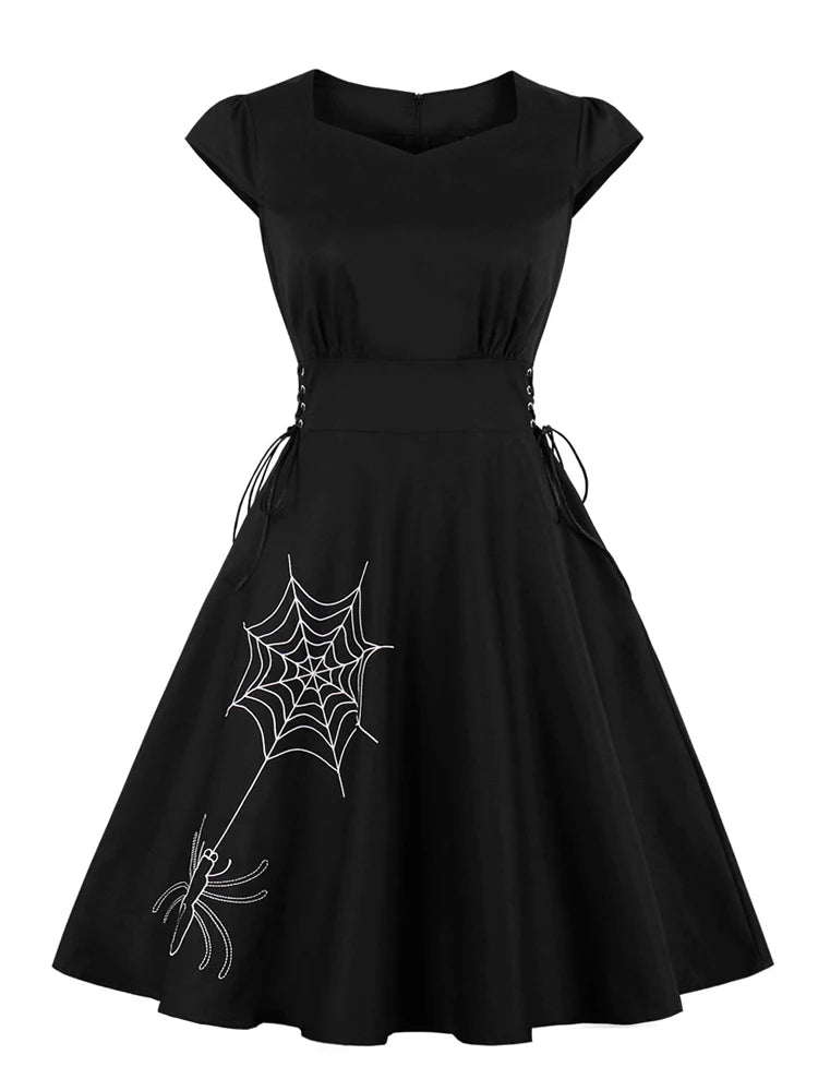 Halloween Dresses! Bat Embroidered Vintage Party Dress