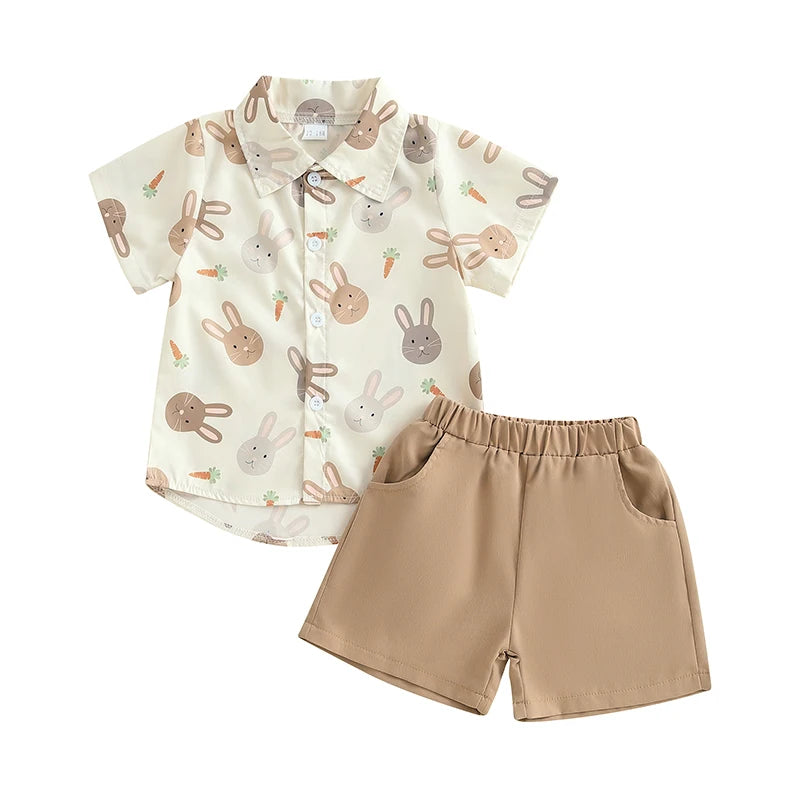 Boy's Button-Up Easter Bunny Carrot Shirt & Shorts