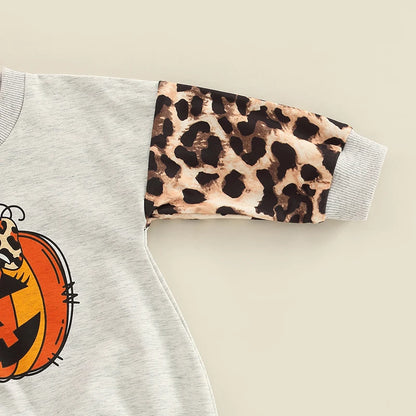 Girl's Leopard Halloween Pumpkin Onesies