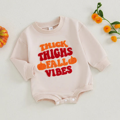 Halloween Outfits! Boy's & Girl's "Thick Thighs Fall Vibes" Embroidered Long Sleeve Sweatshirts