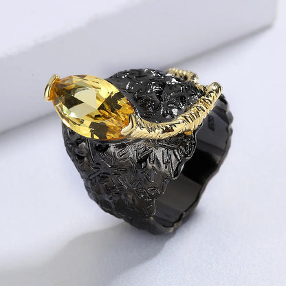 Yellow Zircon Black & Gold Style Rings