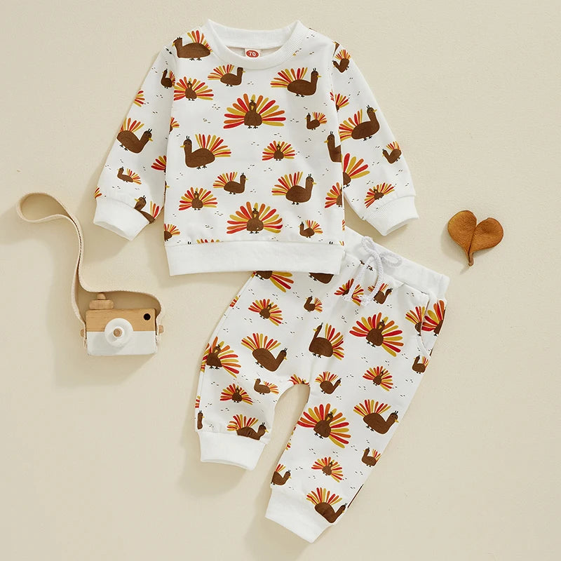 2-piece Thanksgiving Sets! Boy's & Girl's Fall Turkey Sweatshirts & Sweatpants Outfits