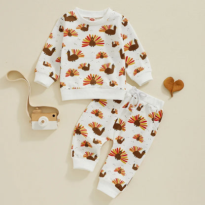 2-piece Thanksgiving Sets! Boy's & Girl's Fall Turkey Sweatshirts & Sweatpants Outfits