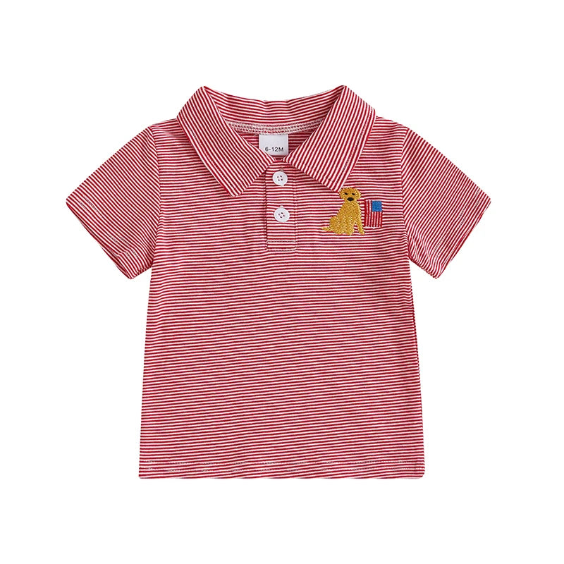 Boy's Embroidered 4th of July Golf Cart or Dog Flag Polo T-Shirts