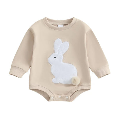 Girl’s Long Sleeve Easter Bunny Embroidered Sweatshirt Rompers