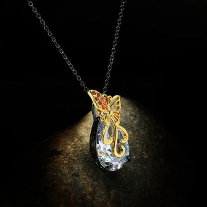 Drop Zircon Bow Necklace Pendant Charm Crystal Butterfly Necklace