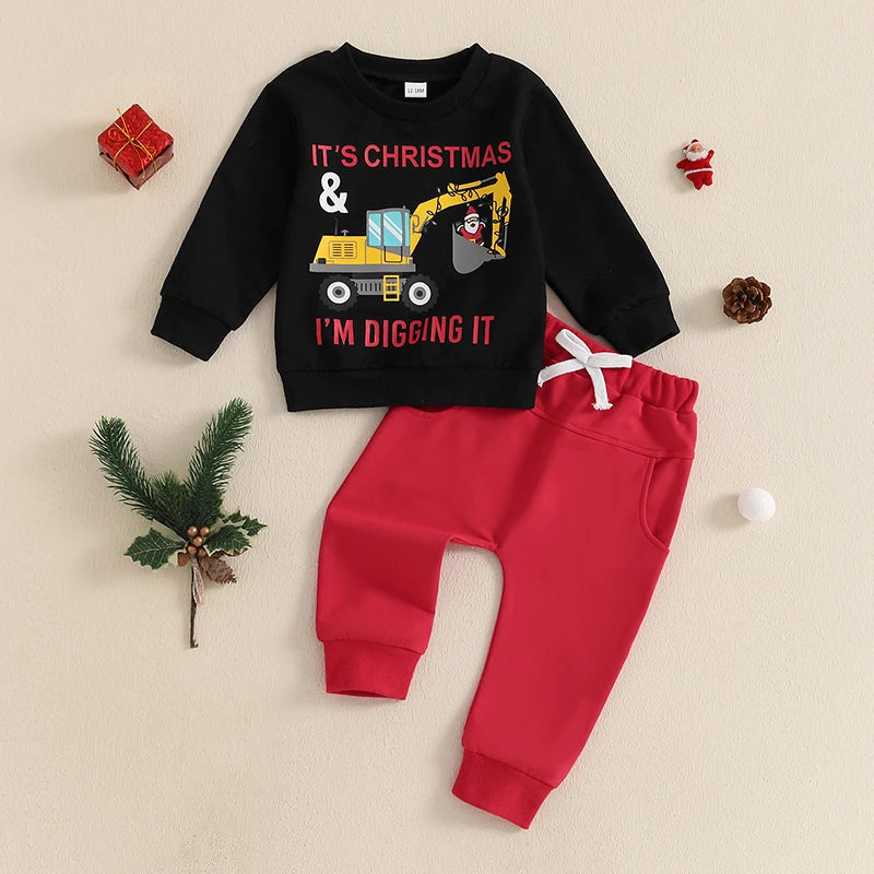 2-Piece Christmas Outfits! Boy’s Long Sleeve Sweatshirt & Pants Sets