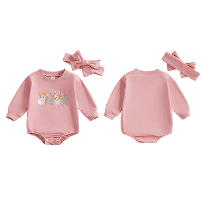 Girl's Easter Bunny Sweatshirt Onesies & Headband Sets