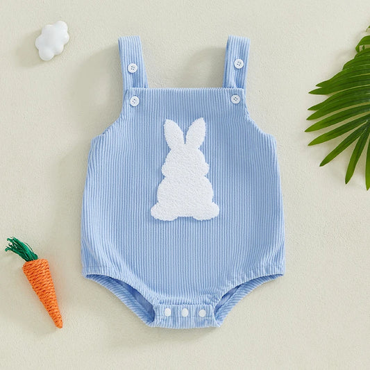 Boy's & Girl's Fuzzy Embroidered Easter Romper Overalls