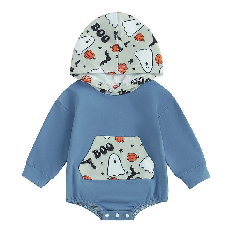 Halloween Hoodies! Boy's Long Sleeve Pumpkin Ghost Hooded Onesies