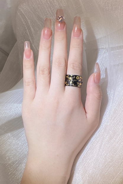 Moon Star Sun Black & Gold Style Rings