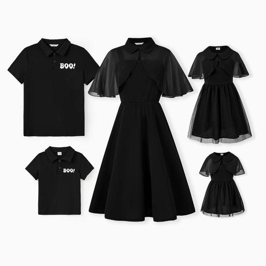 Family Matching! Black Halloween Boo Polo Shirts or Tulle Strap Dresses