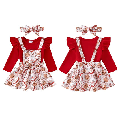 Girl's 3-Piece Holiday 3-Piece Ruffled Onesie, Santa/Pumpkin/Turkey Suspender Skirts & Bow Headband Sets