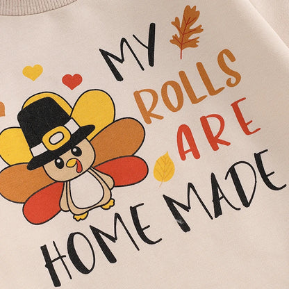 Girl's & Boy's Thanksgiving *My Rolls Are Home Made* Long Sleeve Onesies