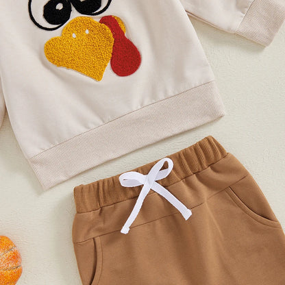 2-piece Thanksgiving Sets! Embroidered Turkey Boy's & Girl's Fall Sweatshirts & Sweatpants Outfits