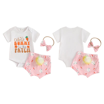 Girl's "Cutest Bunny In The Patch" 3-Piece Easter Outfit Sets