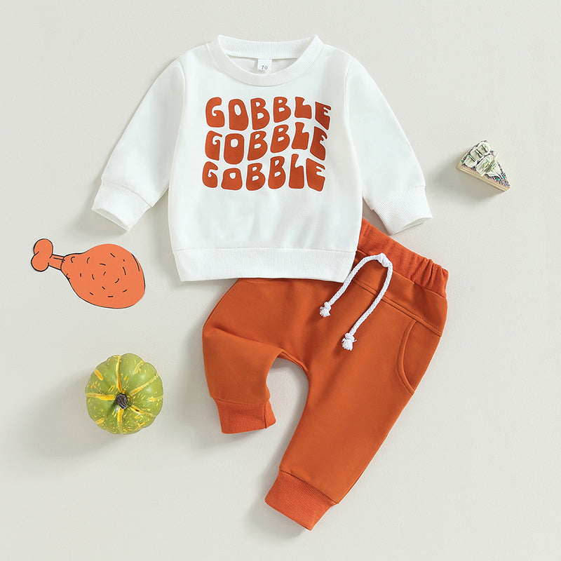 2-Piece Thanksgiving Outfits! Boy's & Girl's "Gobble Gobble" Fall Sweatshirt & Pants Sets