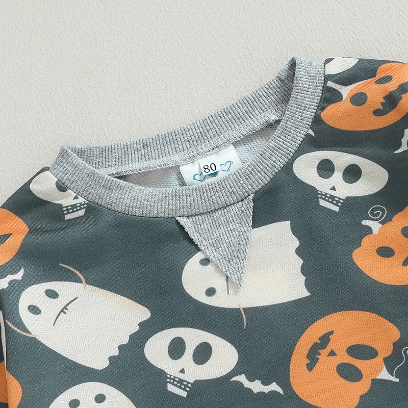 2-Piece Halloween Outfits! Boy's Ghost Pumpkin Fall Sweatshirt & Pants Sets