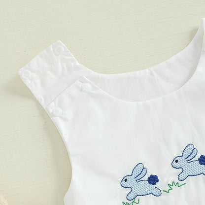 Boy's Sleeveless Easter Bunny Embroidered Jumpsuits