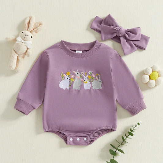 Girl's Easter Bunny Sweatshirt Onesies & Headband Sets