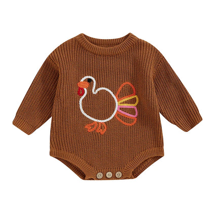 Girl's & Boy's Embroidered Thanksgiving Turkey Sweater Onesies