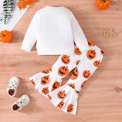 2-Piece Halloween Outfits! Girl’s Long Sleeve Pumpkin Sweatshirt & Pants Sets