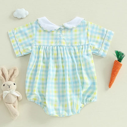 Girl's & Boy's Embroidered Easter Bunny Doll Collar Rompers