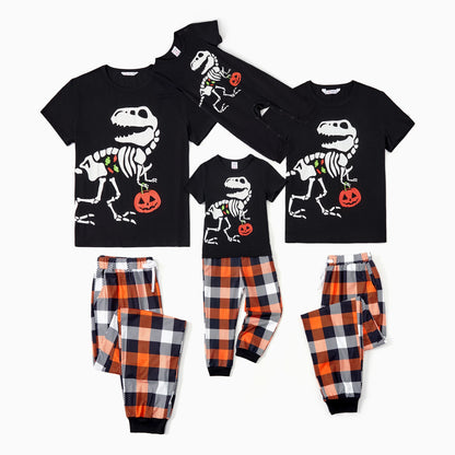 Family Matching! Glow in the Dark Dinosaur Skeleton Halloween Pumpkin Pajamas