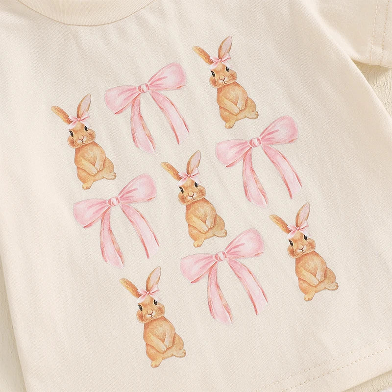 Girl's Easter Bunny T-Shirt, Flare Pants & Bow Headband Sets3-Piece Set