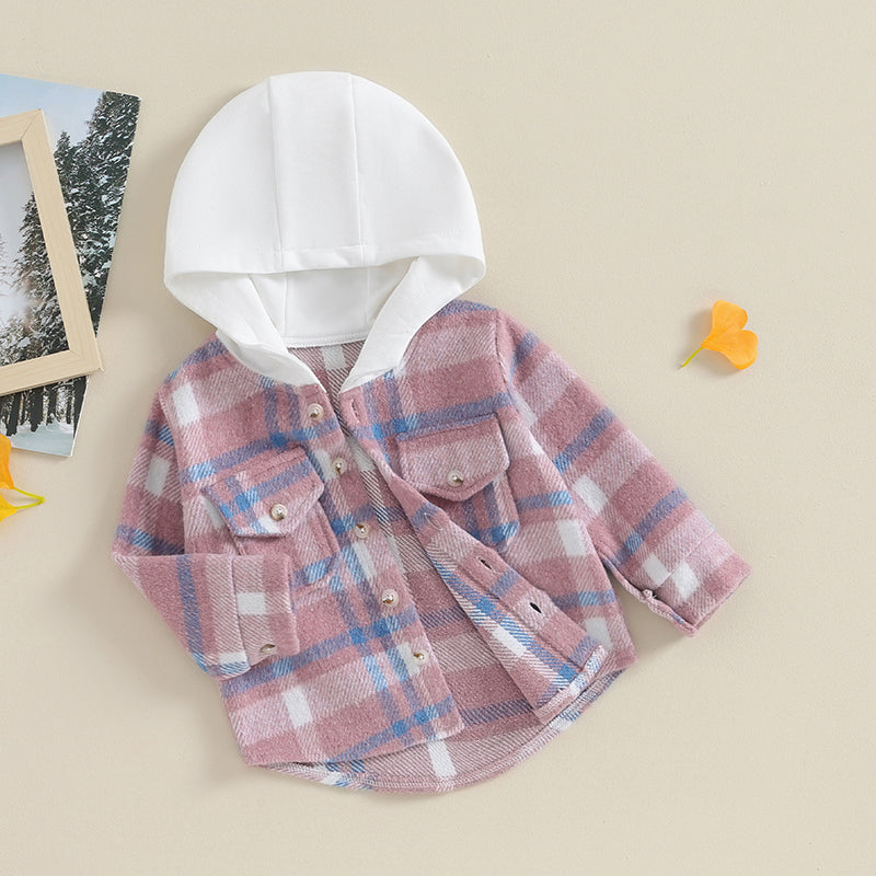 Girl's & Boy's Hooded Flannel Plaid Button Down Shirts
