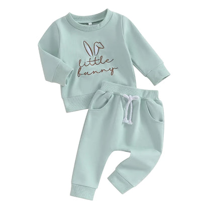 Girl's Easter Bunny Embroidered Sweatshirt & Pants Sets