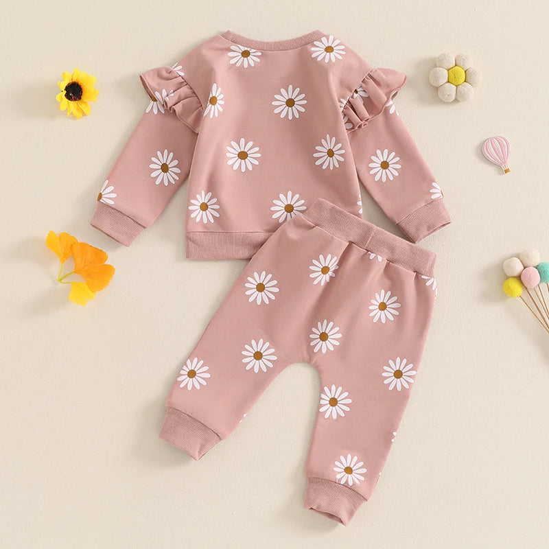 2-Piece Fall / Winter Outfits! Girl’s Daisy Print Sweatshirt & Pants Sets