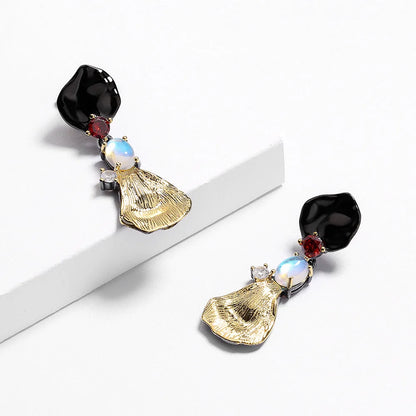 Black & Gold Style Moonlight Zircon Pendant Earrings