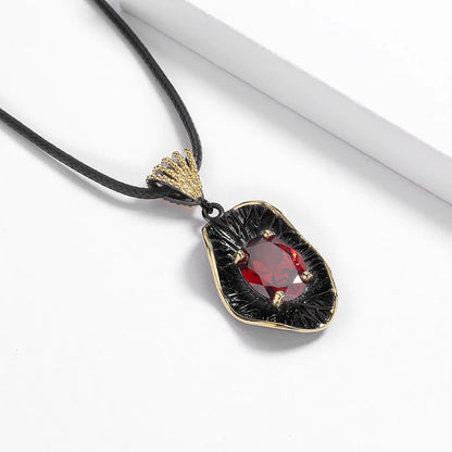 Red Zircon Pendant Black & Gold Style Oval Necklaces