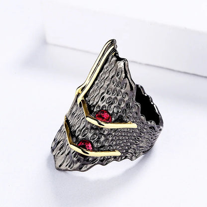 Pomegranate Ruby-Zircon Modern Rings Black & Gold Style Ring