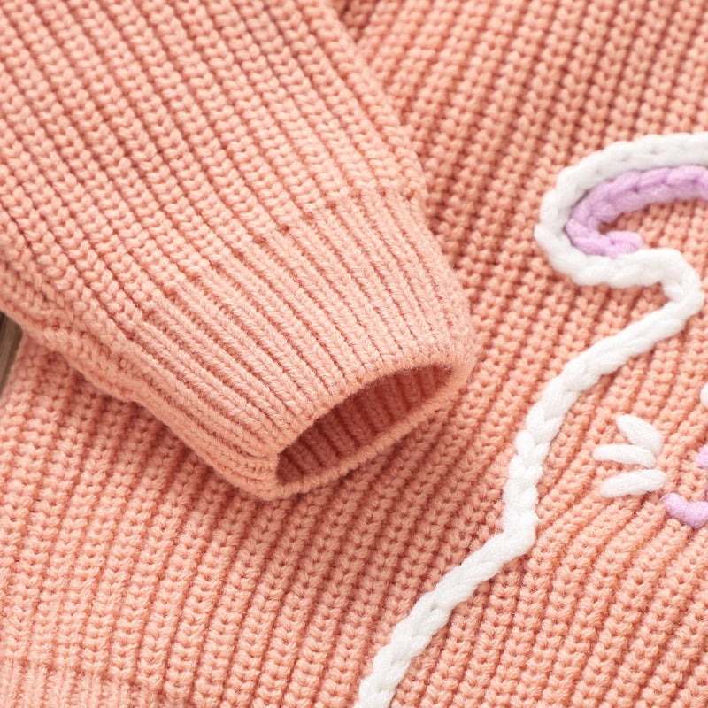 Girl's Embroidered Easter Bunny Knit Sweaters