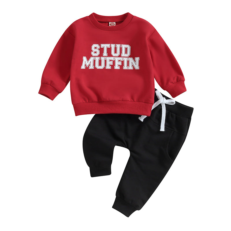 2-Piece Fall / Winter Outfits! Boy's "Stud Muffin" Letter Print Sweatshirt & Pants Sets